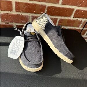 Hey Dude Black and Tan Loafers Slip-Ons - Wendy Funk Coastal Woven